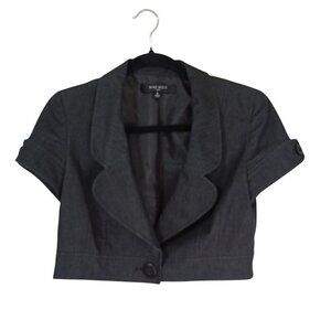 Nine West Blazer Jacket Womens Charcoal Gray Short Sleeve Cropped Size 4
